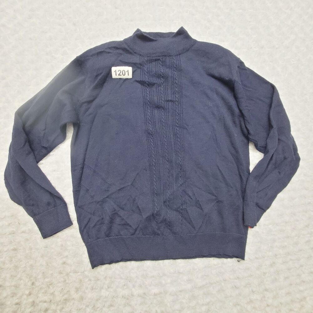 Vintage Alfred Dunner Wool Blend Mock Neck Sweater Womens Large Blue Cable Knit
